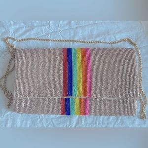Beaded Pink Rainbow Stripe Crossbody Clutch - Unbranded